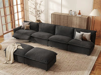 6 Piece Grey Linen Stop Any Angle Sofa Sets 4 Seater with 2 Ottomans 1
