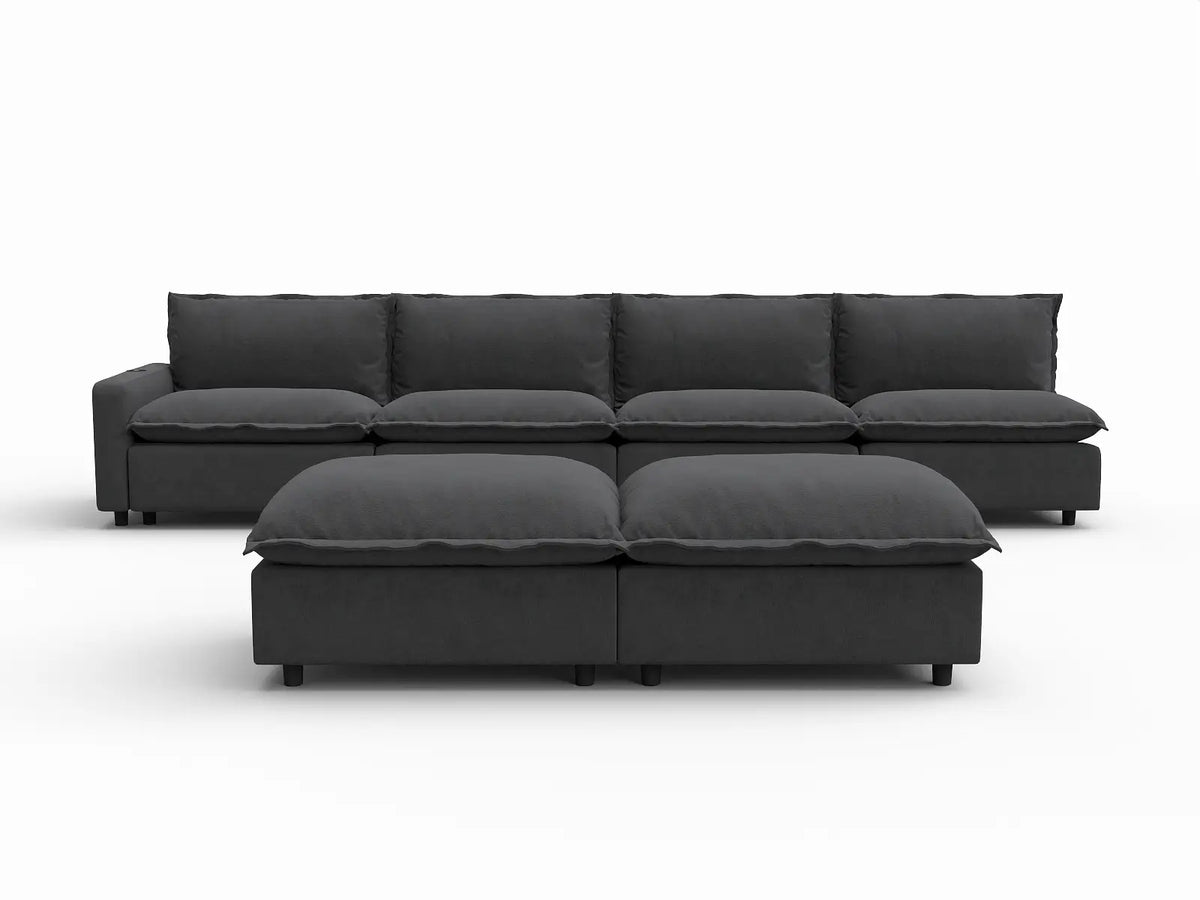 6 Piece Grey Linen Stop Any Angle Sofa Sets 4 Seater with 2 Ottomans 2