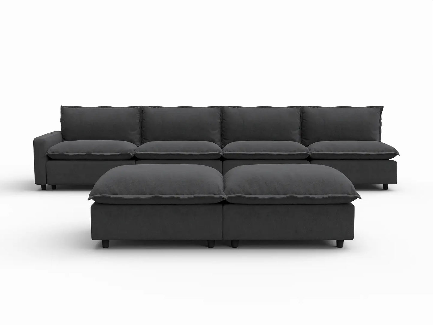 6 Piece Grey Linen Stop Any Angle Sofa Sets 4 Seater with 2 Ottomans 2