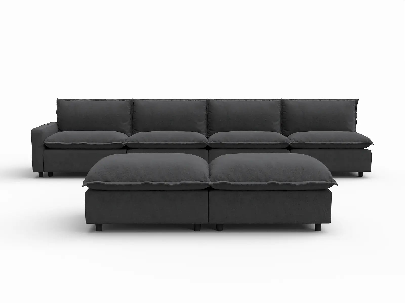 6 Piece Grey Linen Stop Any Angle Sofa Sets 4 Seater with 2 Ottomans 2