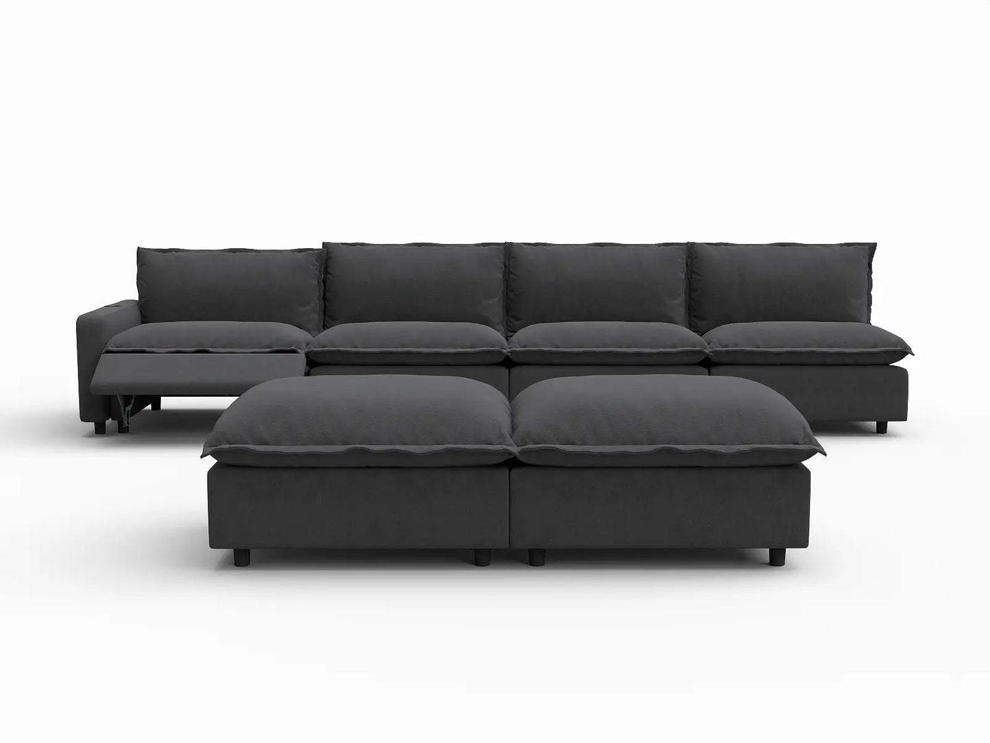 6 Piece Grey Linen Stop Any Angle Sofa Sets 4 Seater with 2 Ottomans 3