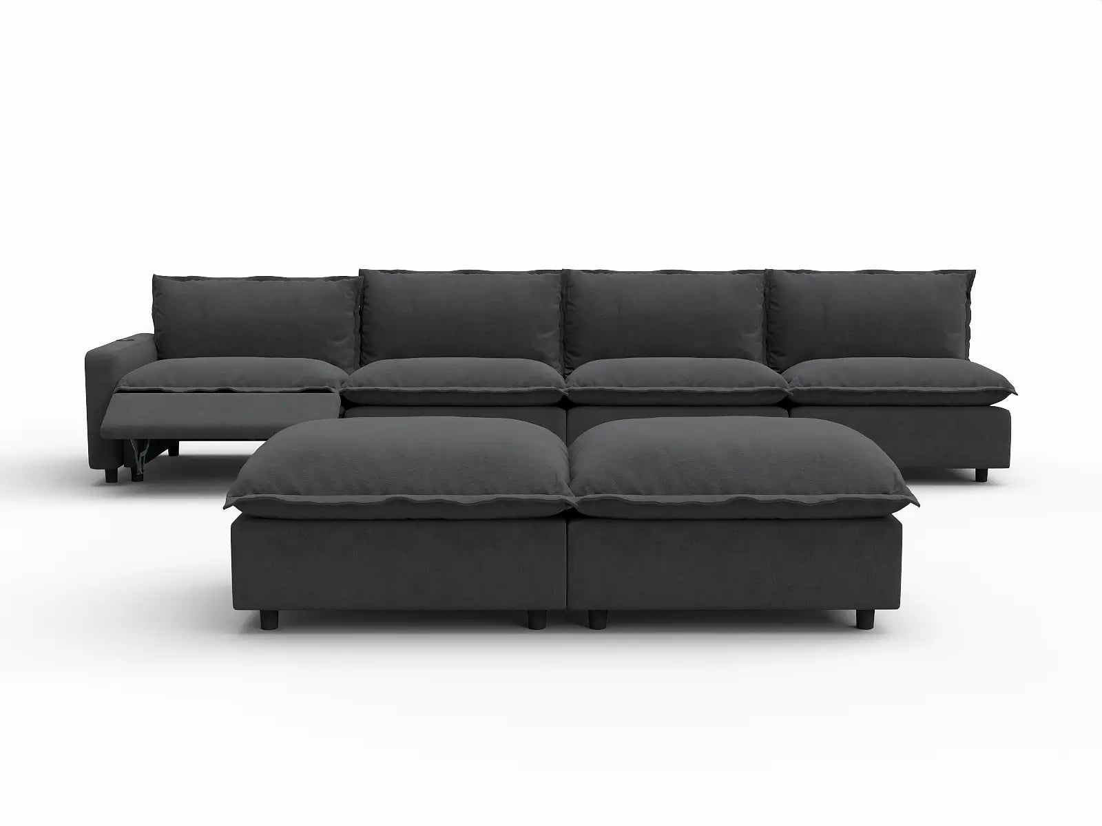 6 Piece Grey Linen Stop Any Angle Sofa Sets 4 Seater with 2 Ottomans 3