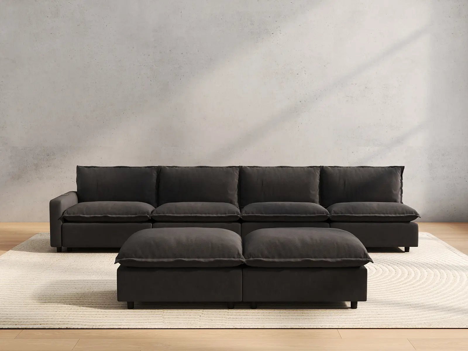 6 Piece Grey Linen Stop Any Angle Sofa Sets 4 Seater with 2 Ottomans 4