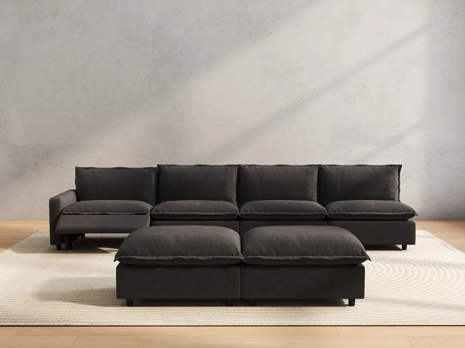 6 Piece Grey Linen Stop Any Angle Sofa Sets 4 Seater with 2 Ottomans 5