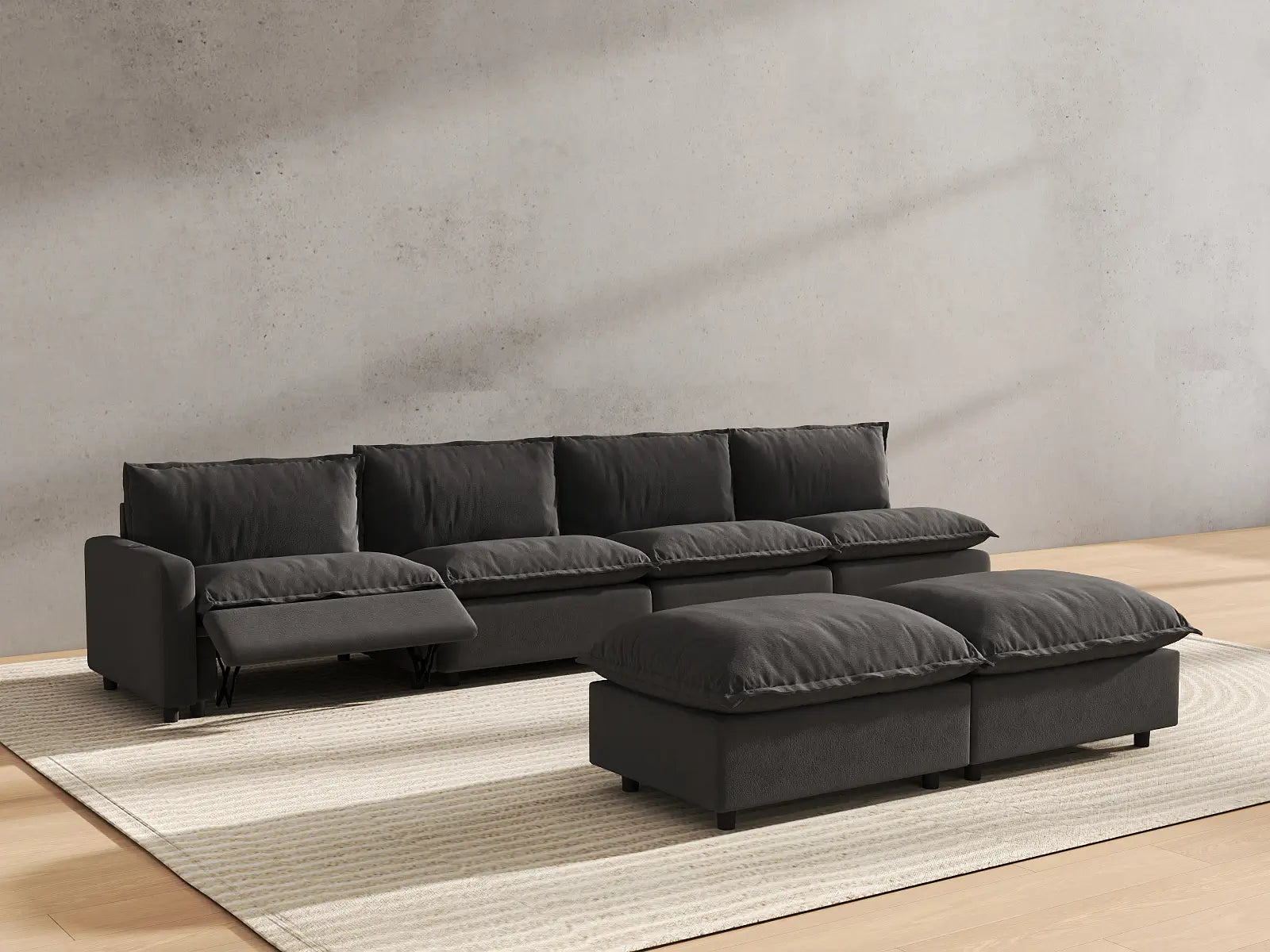 6 Piece Grey Linen Stop Any Angle Sofa Sets 4 Seater with 2 Ottomans 6