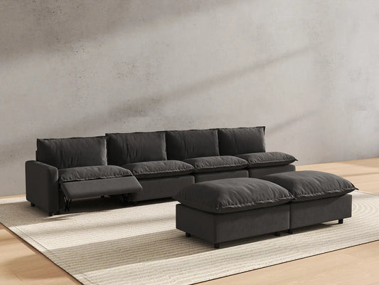 6 Piece Grey Linen Stop Any Angle Sofa Sets 4 Seater with 2 Ottomans 6
