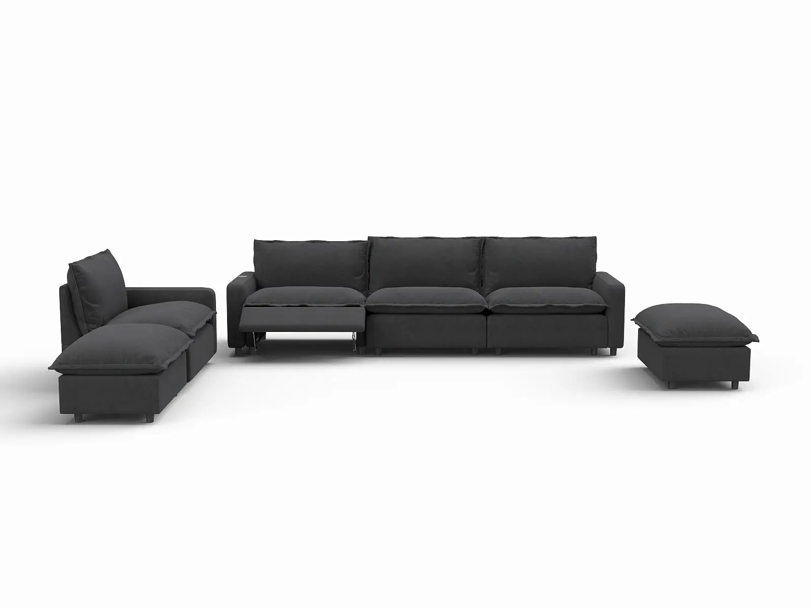 6 Piece Grey Linen Weightless Feel Corner Sectionals 4 Seater with 2 Ottomans 2