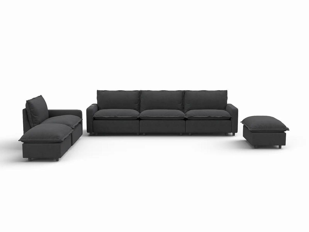 6 Piece Grey Linen Weightless Feel Corner Sectionals 4 Seater with 2 Ottomans 3