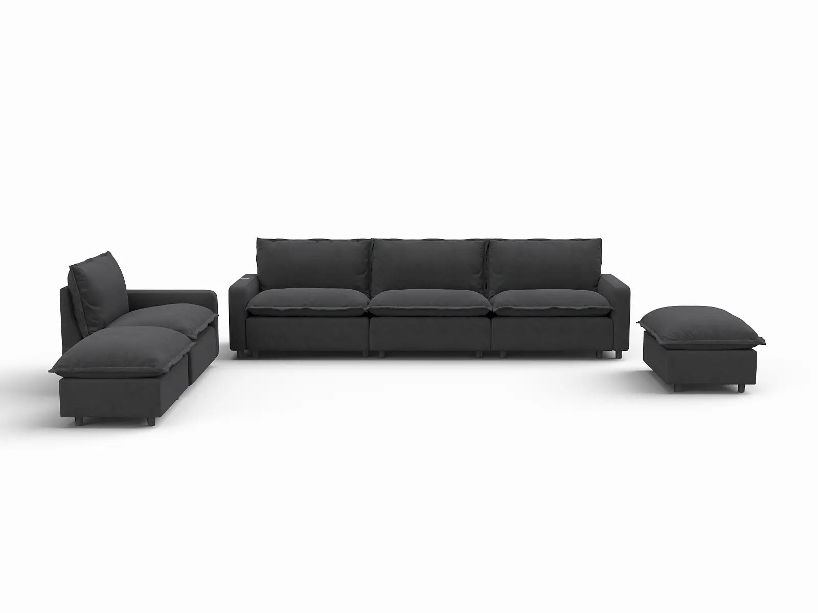 6 Piece Grey Linen Weightless Feel Corner Sectionals 4 Seater with 2 Ottomans 3