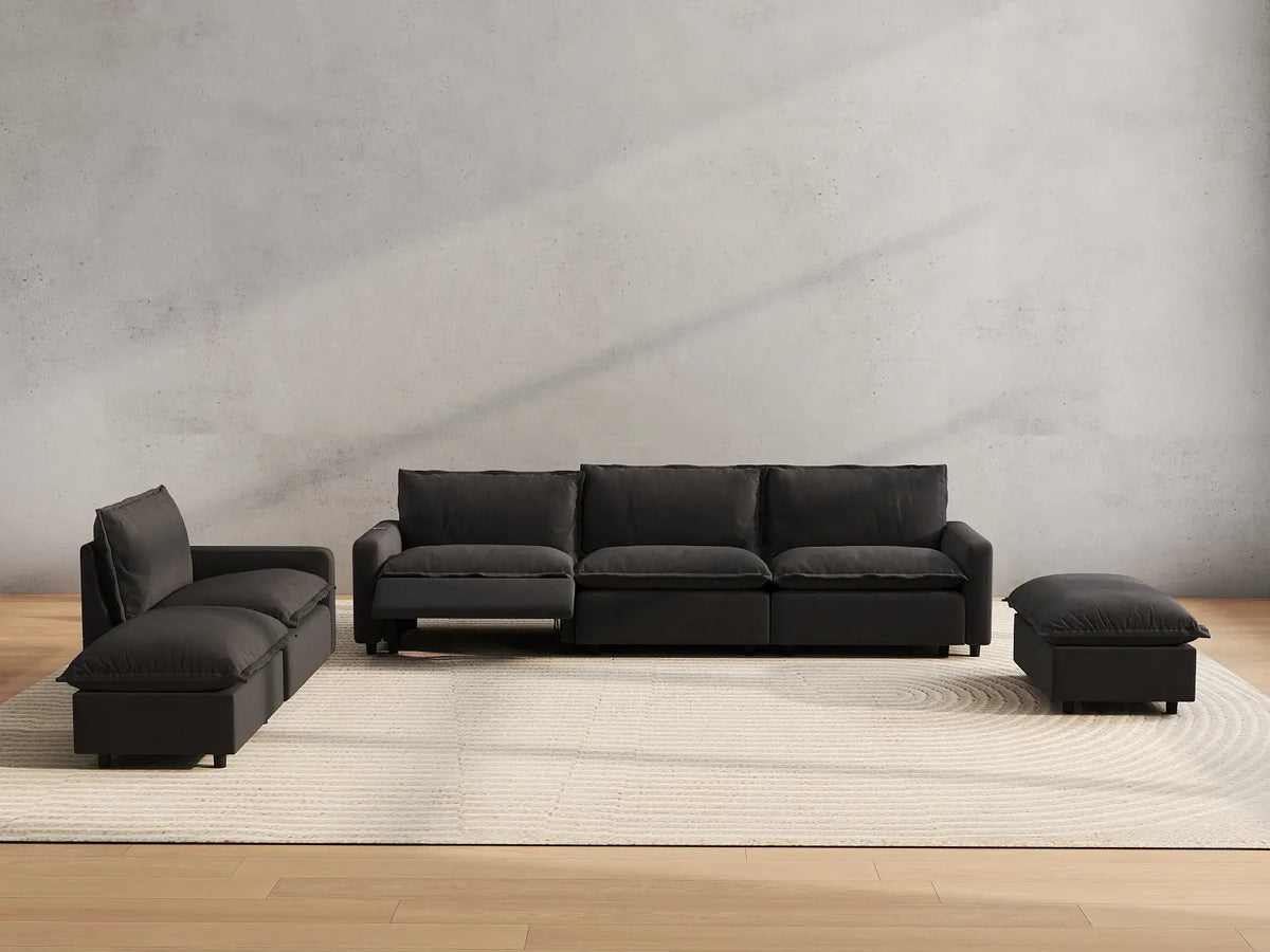 6 Piece Grey Linen Weightless Feel Corner Sectionals 4 Seater with 2 Ottomans 4