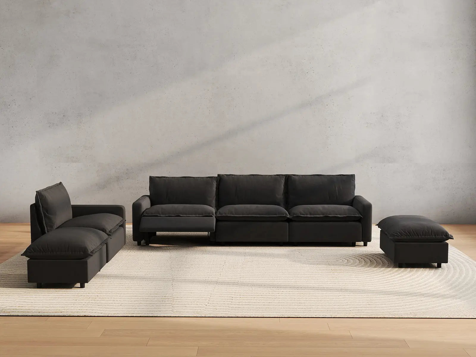 6 Piece Grey Linen Weightless Feel Corner Sectionals 4 Seater with 2 Ottomans 4