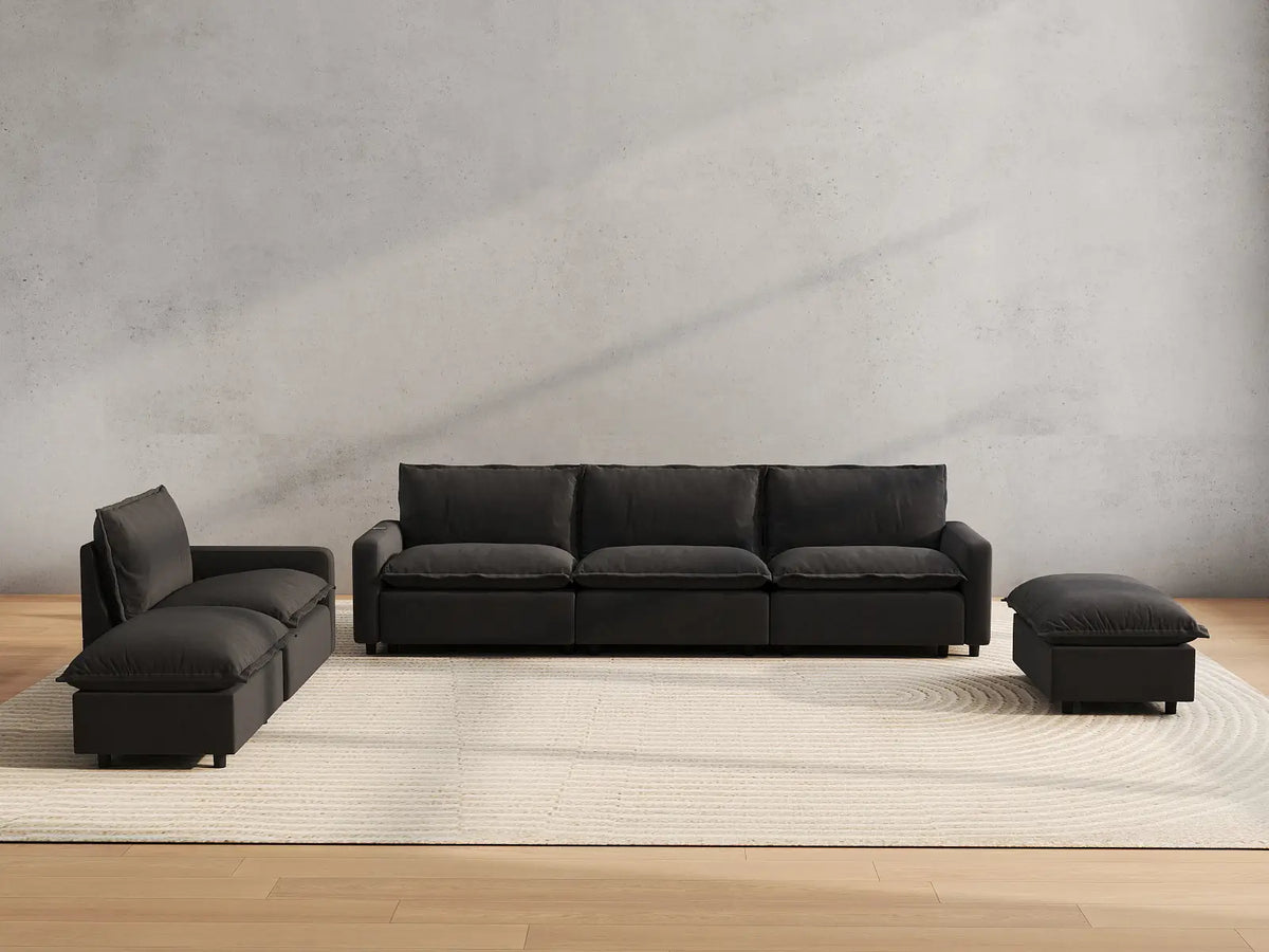 6 Piece Grey Linen Weightless Feel Corner Sectionals 4 Seater with 2 Ottomans 5