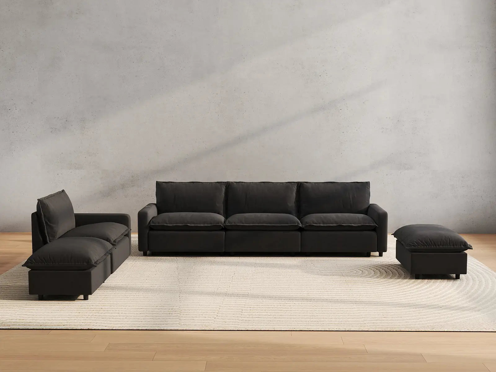 6 Piece Grey Linen Weightless Feel Corner Sectionals 4 Seater with 2 Ottomans 5