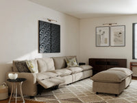 6 Piece Khaki Linen Built In Tech Sofa Sets 4 Seater with 2 Ottomans 7