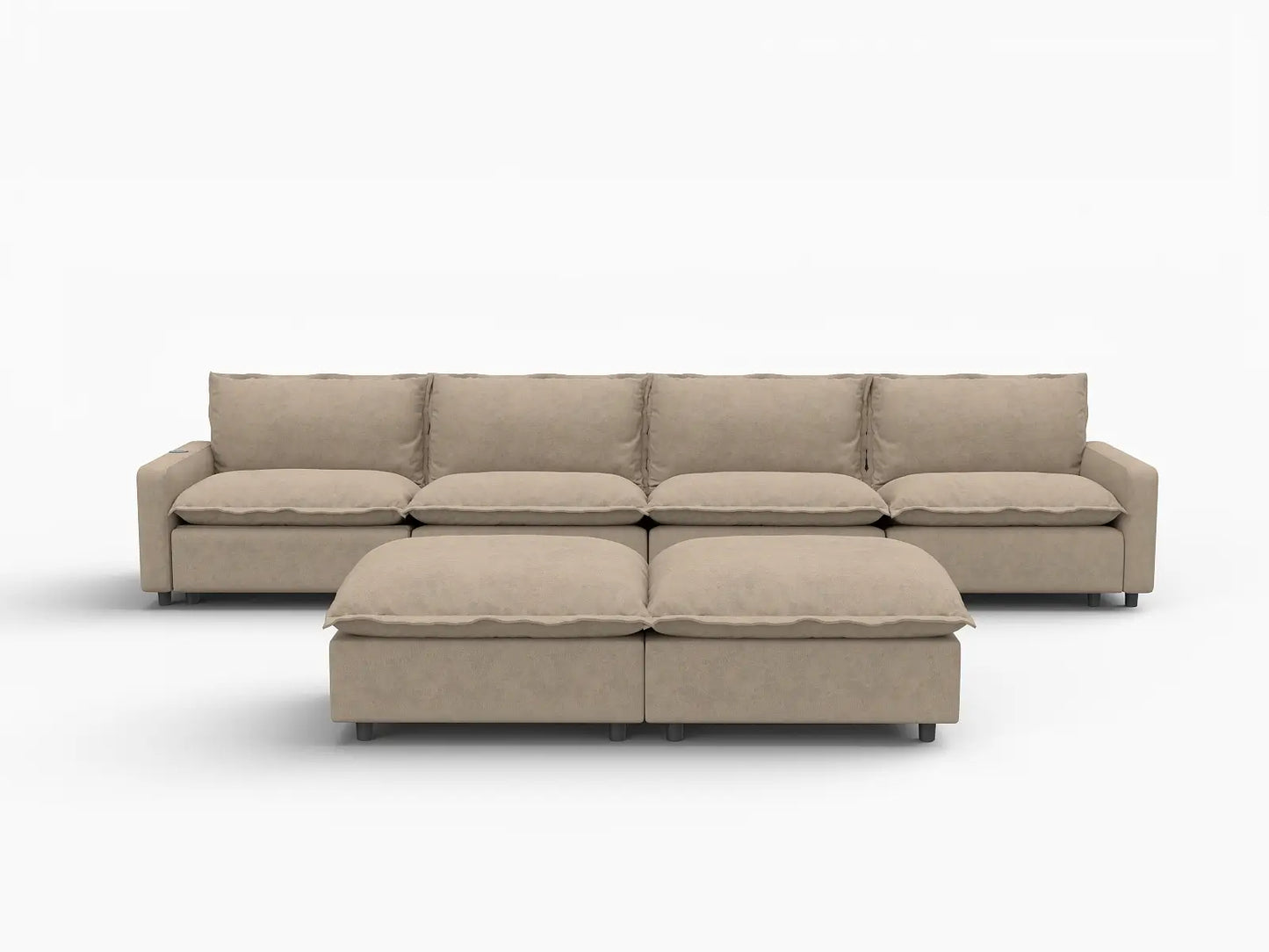 6 Piece Khaki Linen Clean Lines Only Sofa Sets 4 Seater with 2 Ottomans 2
