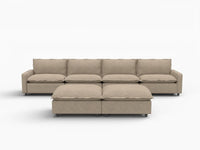 6 Piece Khaki Linen Clean Lines Only Sofa Sets 4 Seater with 2 Ottomans 2