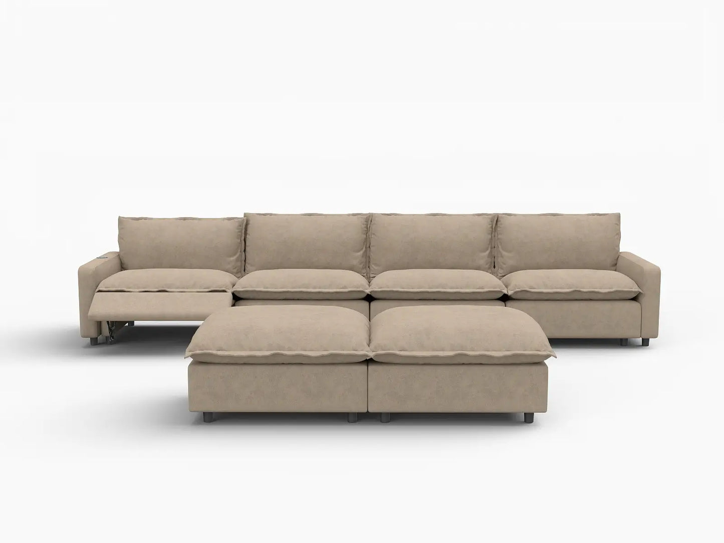 6 Piece Khaki Linen Clean Lines Only Sofa Sets 4 Seater with 2 Ottomans 3