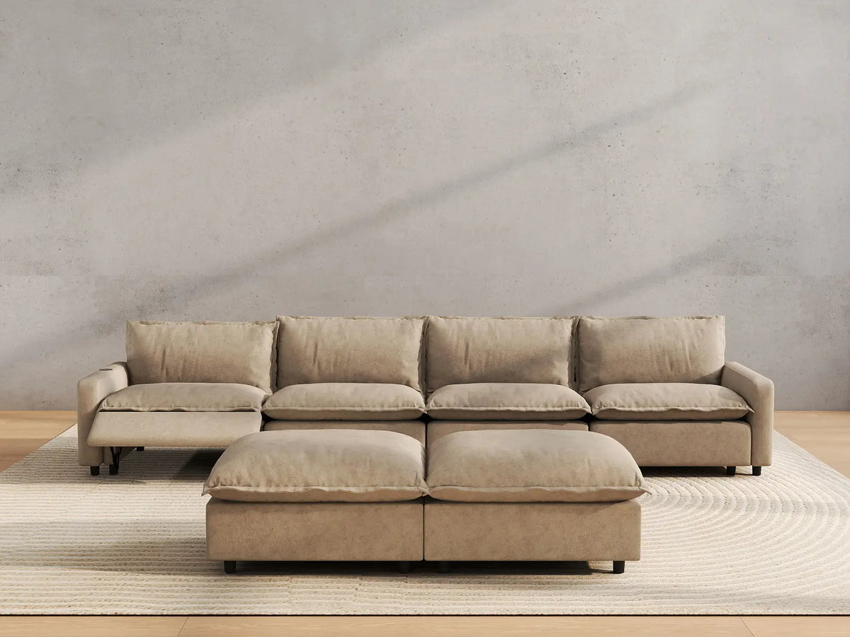 6 Piece Khaki Linen Clean Lines Only Sofa Sets 4 Seater with 2 Ottomans 4