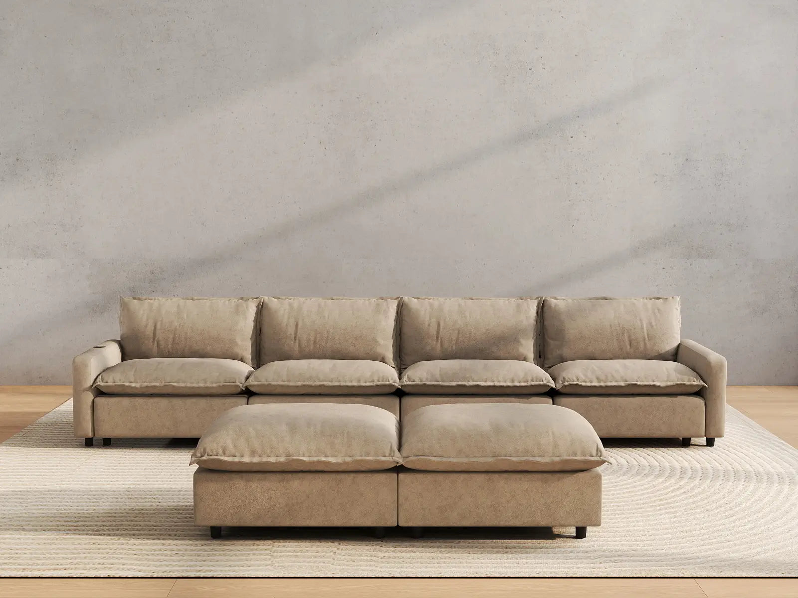 6 Piece Khaki Linen Clean Lines Only Sofa Sets 4 Seater with 2 Ottomans 5