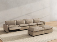 6 Piece Khaki Linen Clean Lines Only Sofa Sets 4 Seater with 2 Ottomans 6