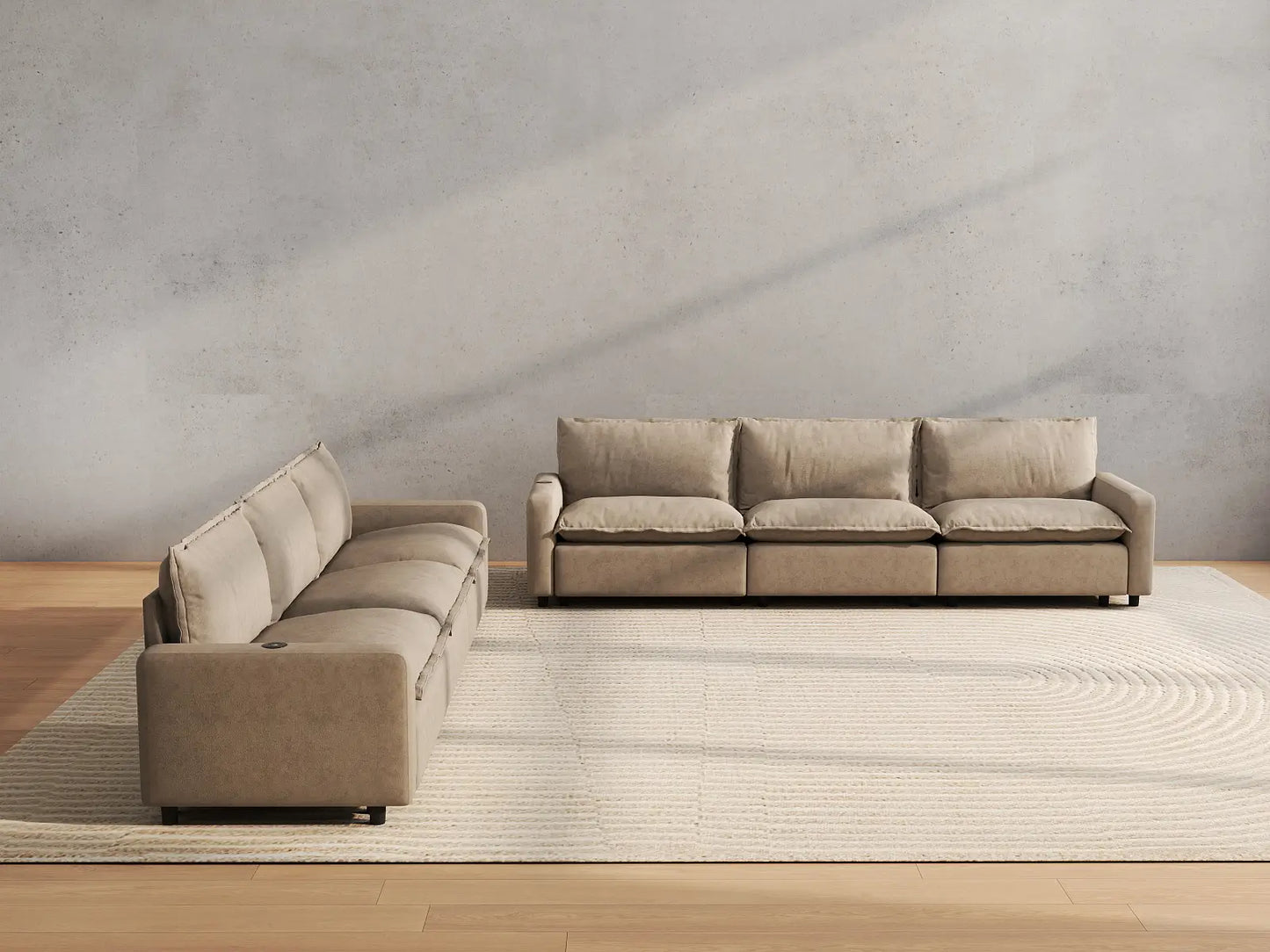 6 Piece Khaki Linen Grand Estate V Shaped Sectionals 6 Seater 4
