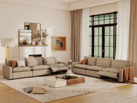 6 Piece Khaki Linen Grand Estate V Shaped Sectionals 6 Seater 7