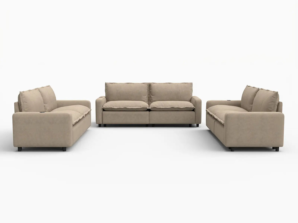 6 Piece Khaki Linen Luxury Villa U Shaped Sectionals 6 Seater 2