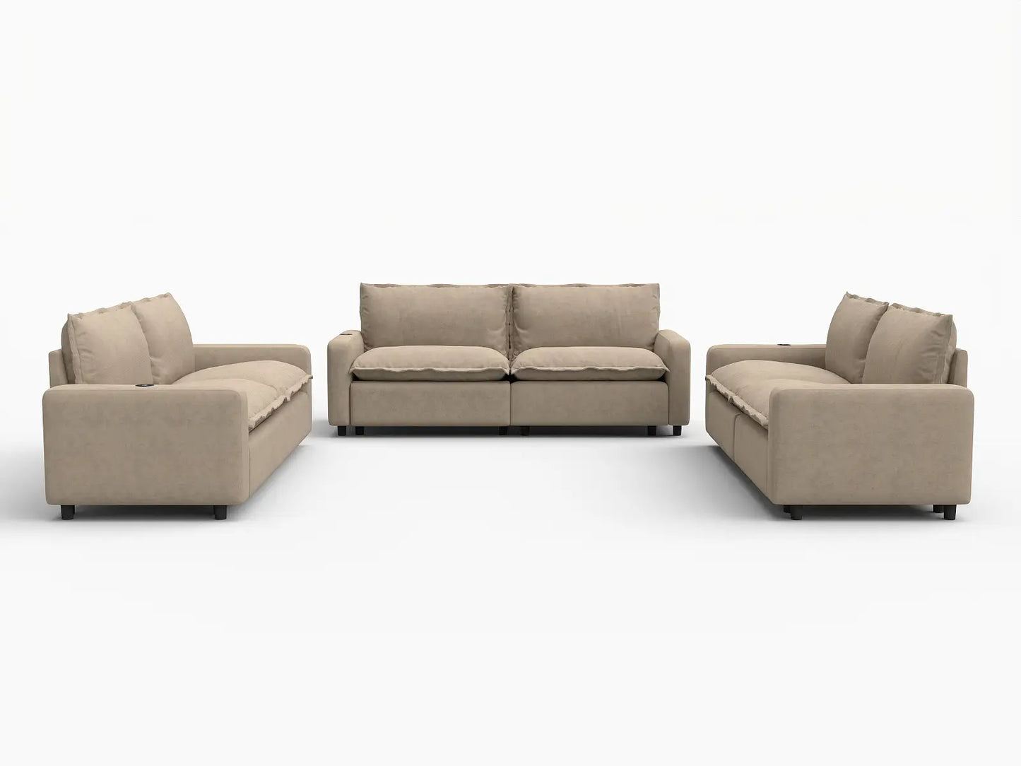 6 Piece Khaki Linen Luxury Villa U Shaped Sectionals 6 Seater 2