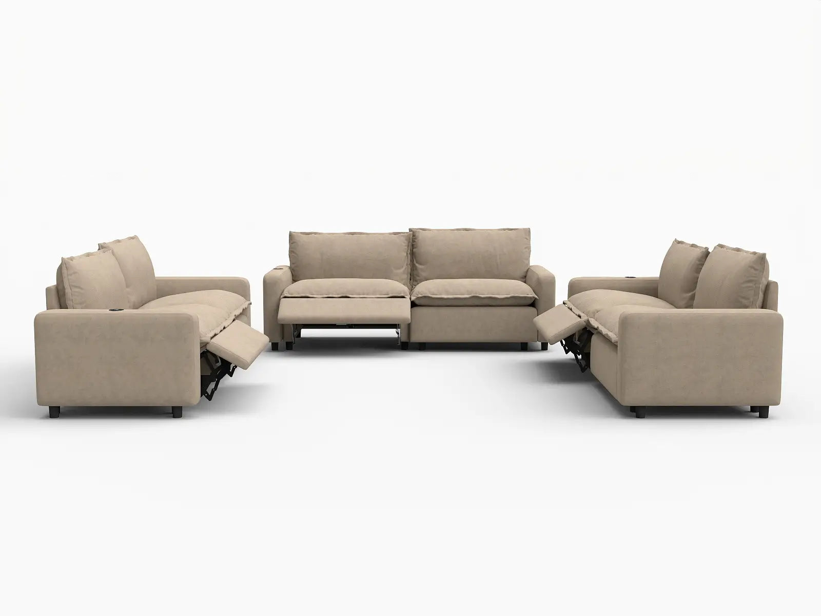 6 Piece Khaki Linen Luxury Villa U Shaped Sectionals 6 Seater 3