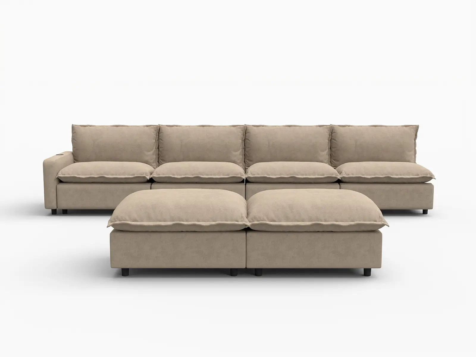 6 Piece Khaki Linen Quiet Motion Sofa Sets 4 Seater with 2 Ottomans 2