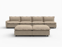 6 Piece Khaki Linen Quiet Motion Sofa Sets 4 Seater with 2 Ottomans 2