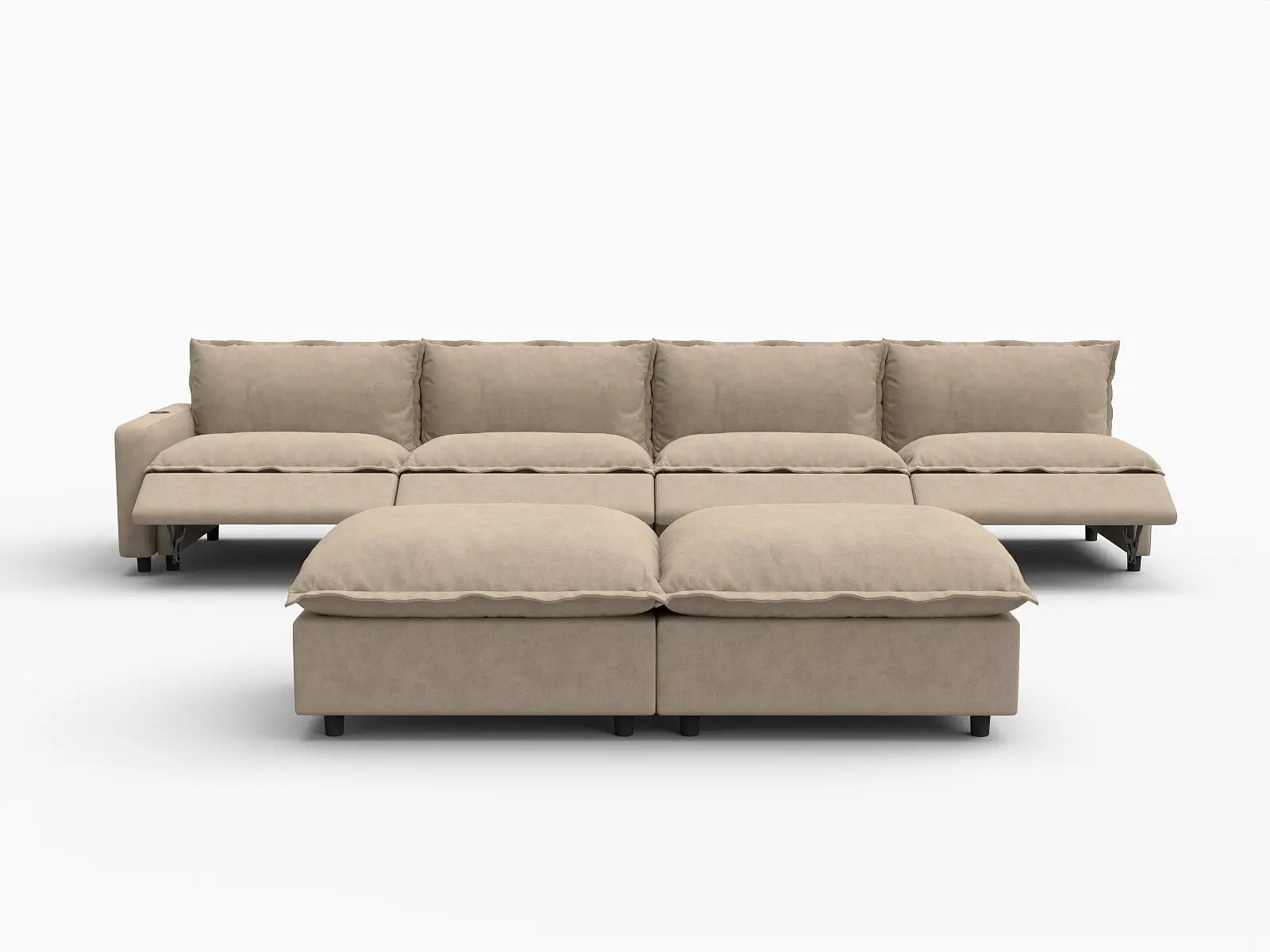 6 Piece Khaki Linen Quiet Motion Sofa Sets 4 Seater with 2 Ottomans 3