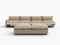 6 Piece Khaki Linen Quiet Motion Sofa Sets 4 Seater with 2 Ottomans 3