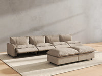 6 Piece Khaki Linen Quiet Motion Sofa Sets 4 Seater with 2 Ottomans 6