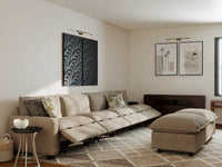 6 Piece Khaki Linen Quiet Motion Sofa Sets 4 Seater with 2 Ottomans 7