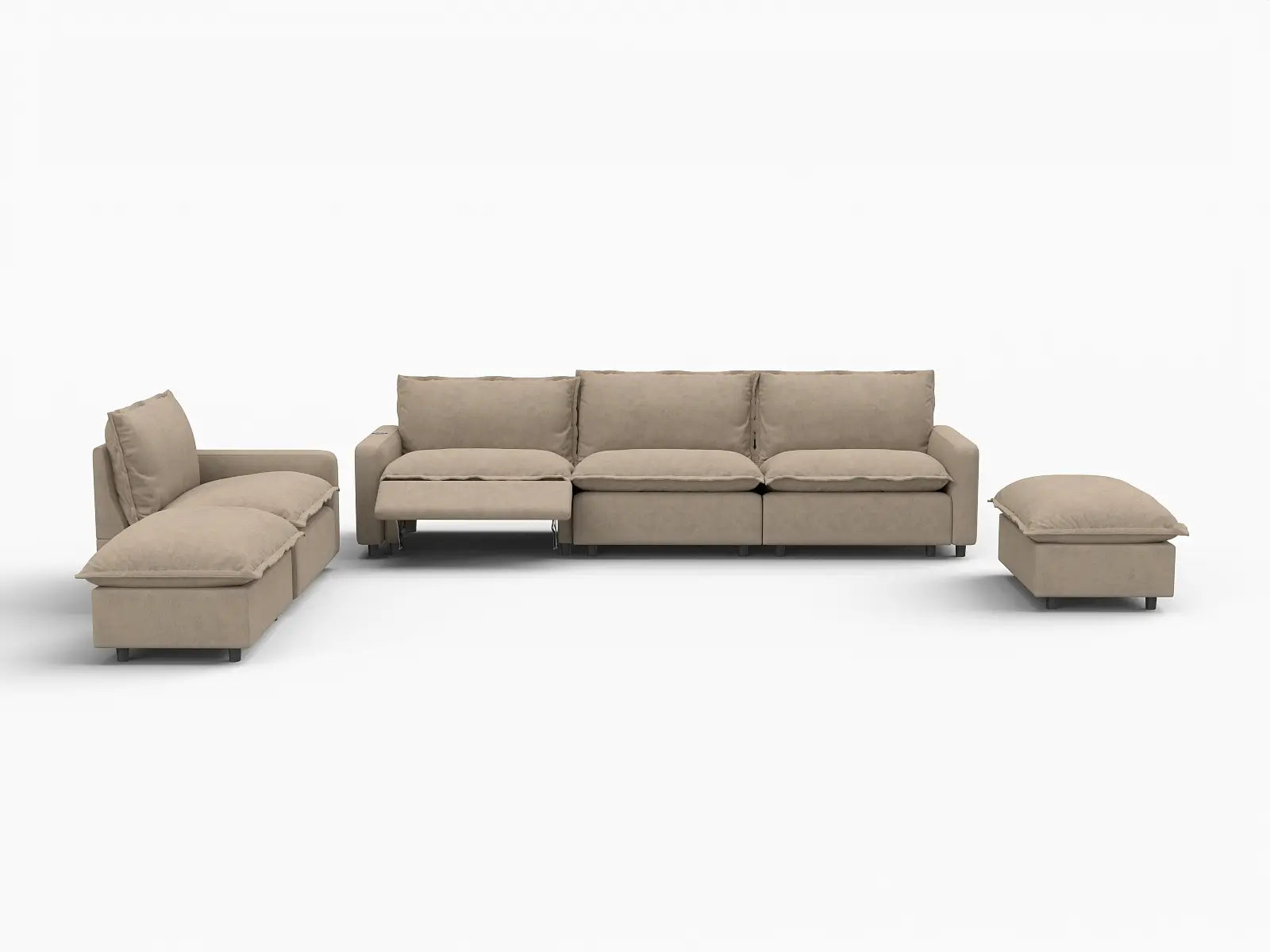 6 Piece Khaki Linen Safe Motion Corner Sectionals 4 Seater with 2 Ottomans 3