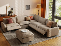 6 Piece Khaki Linen VIP Lounge Seat Sofa Sets 5 Seater with 1 Ottoman 1