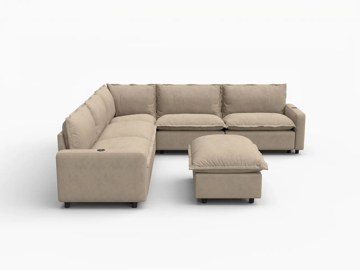 6 Piece Khaki Linen VIP Lounge Seat Sofa Sets 5 Seater with 1 Ottoman 2