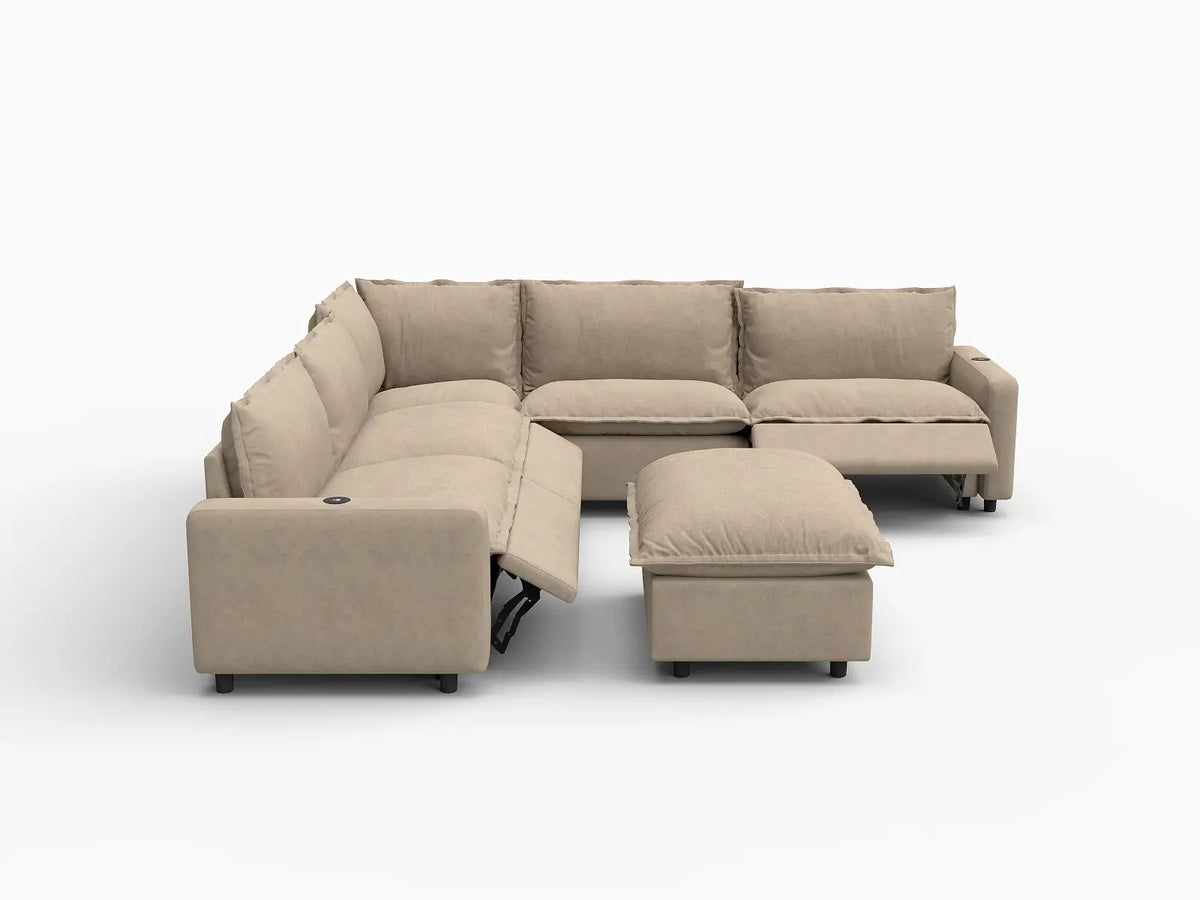 6 Piece Khaki Linen VIP Lounge Seat Sofa Sets 5 Seater with 1 Ottoman 3