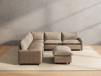 6 Piece Khaki Linen VIP Lounge Seat Sofa Sets 5 Seater with 1 Ottoman 4