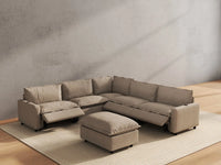 6 Piece Khaki Linen VIP Lounge Seat Sofa Sets 5 Seater with 1 Ottoman 6