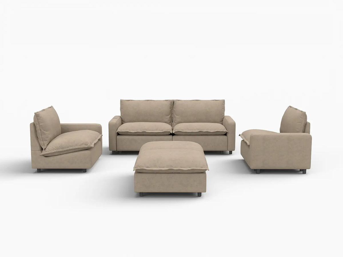 6 Piece Khaki Linen Work Or Nap U Shaped Sectionals 4 Seater with 2 Ottomans 2
