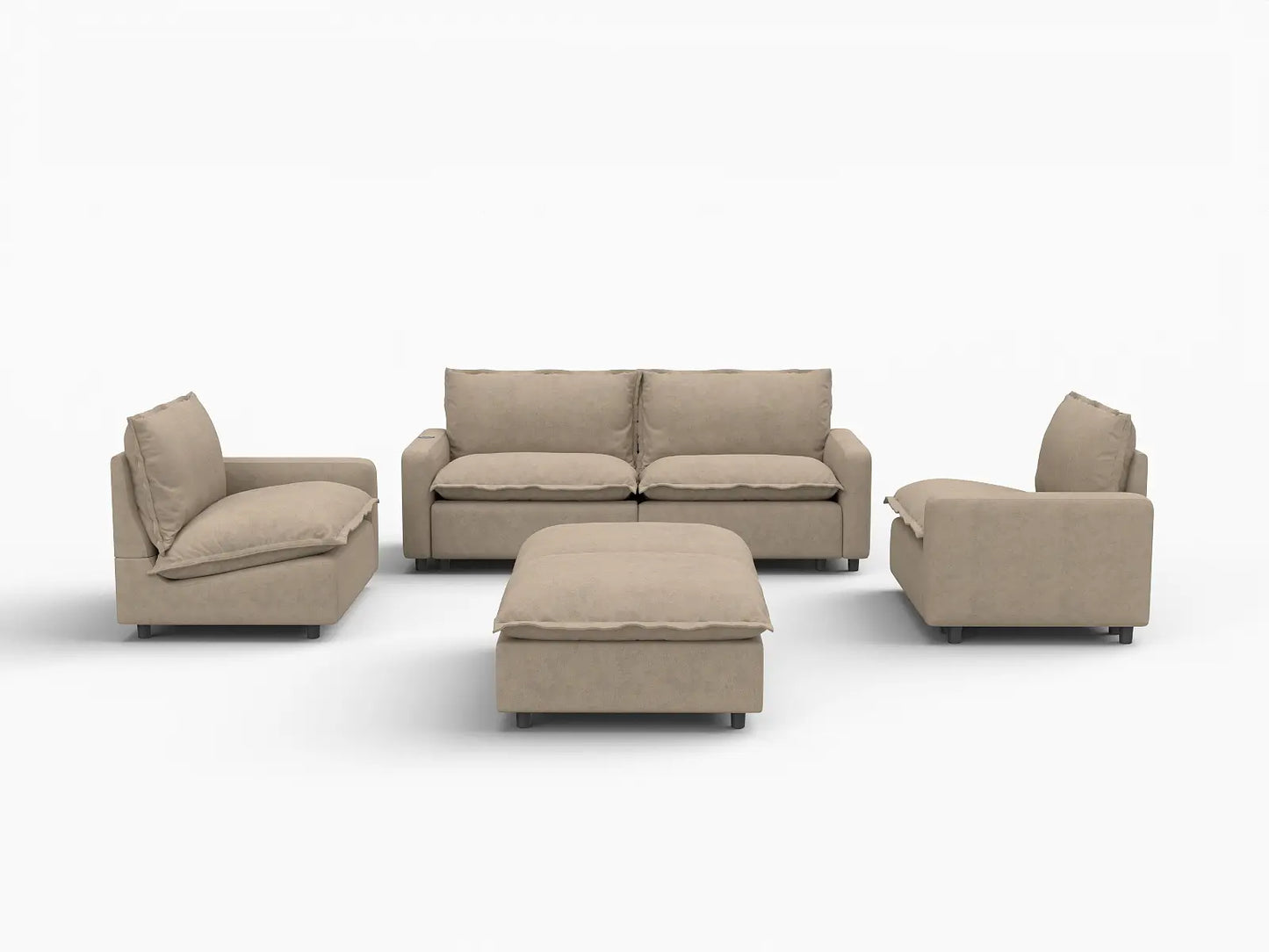 6 Piece Khaki Linen Work Or Nap U Shaped Sectionals 4 Seater with 2 Ottomans 2