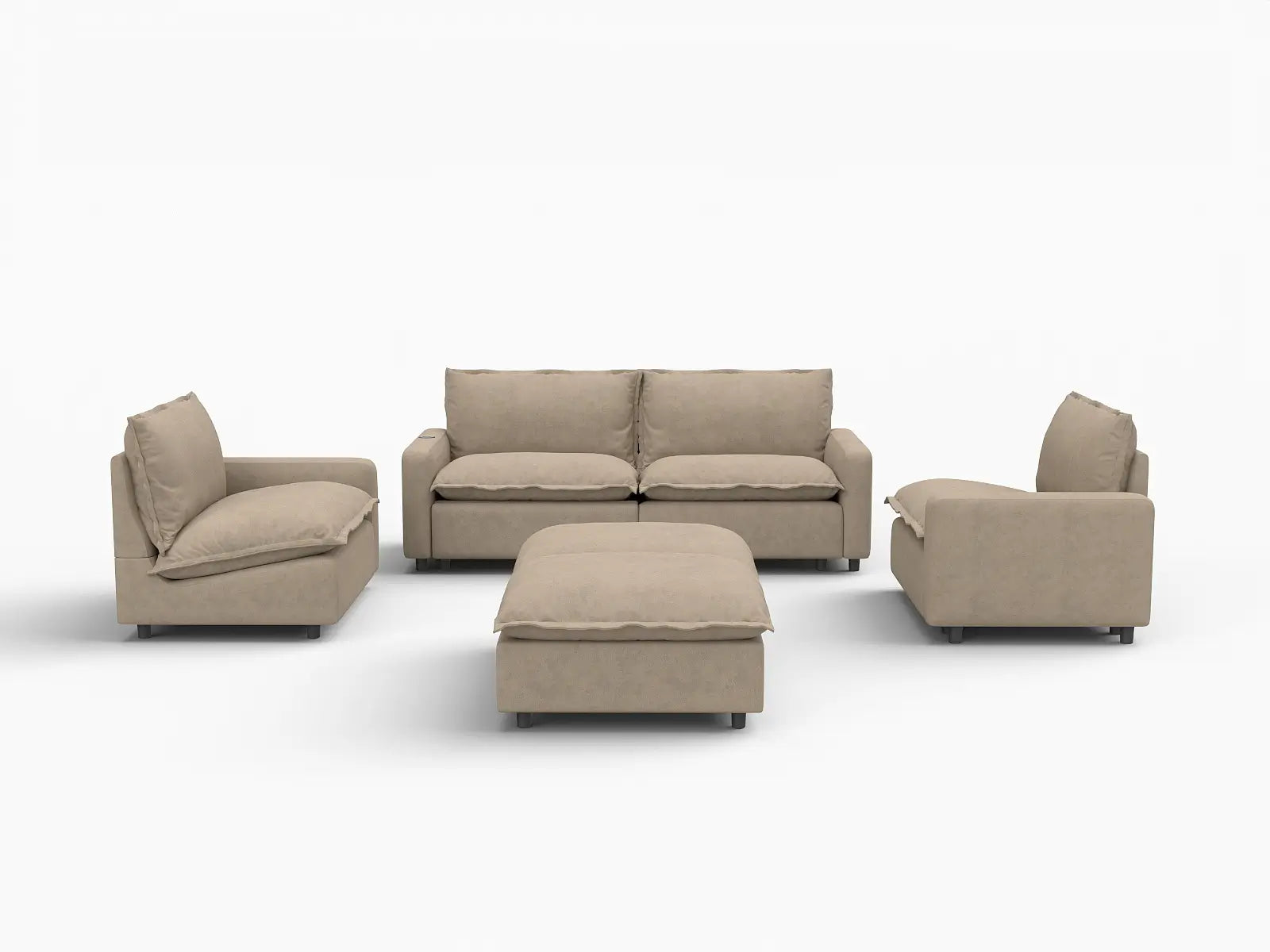 6 Piece Khaki Linen Work Or Nap U Shaped Sectionals 4 Seater with 2 Ottomans 2
