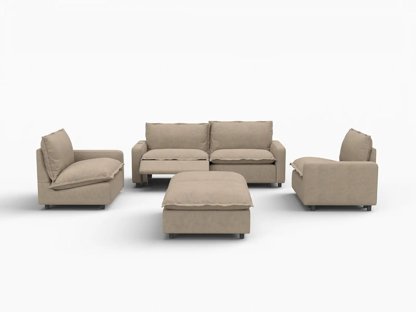 6 Piece Khaki Linen Work Or Nap U Shaped Sectionals 4 Seater with 2 Ottomans 3