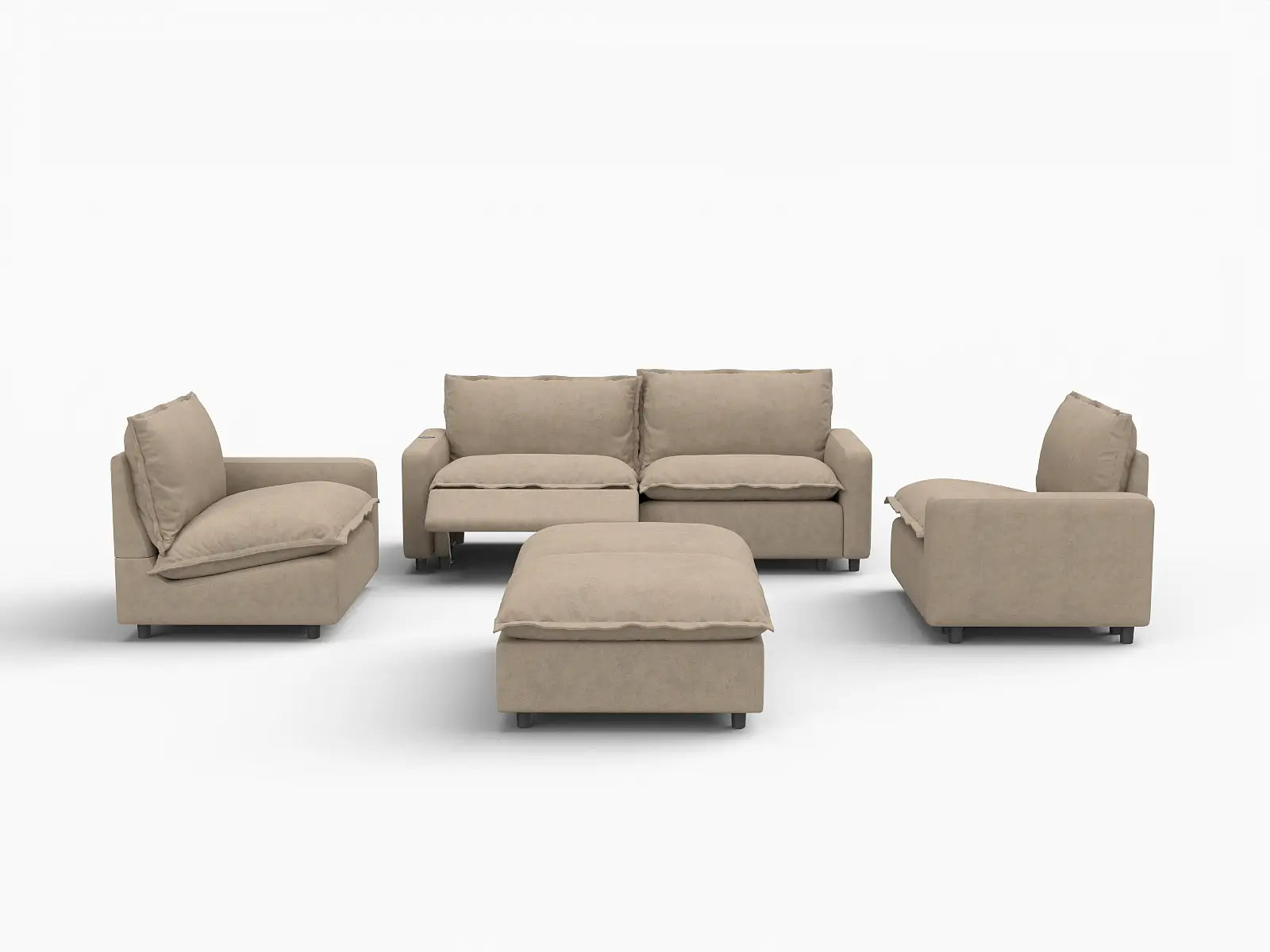 6 Piece Khaki Linen Work Or Nap U Shaped Sectionals 4 Seater with 2 Ottomans 3