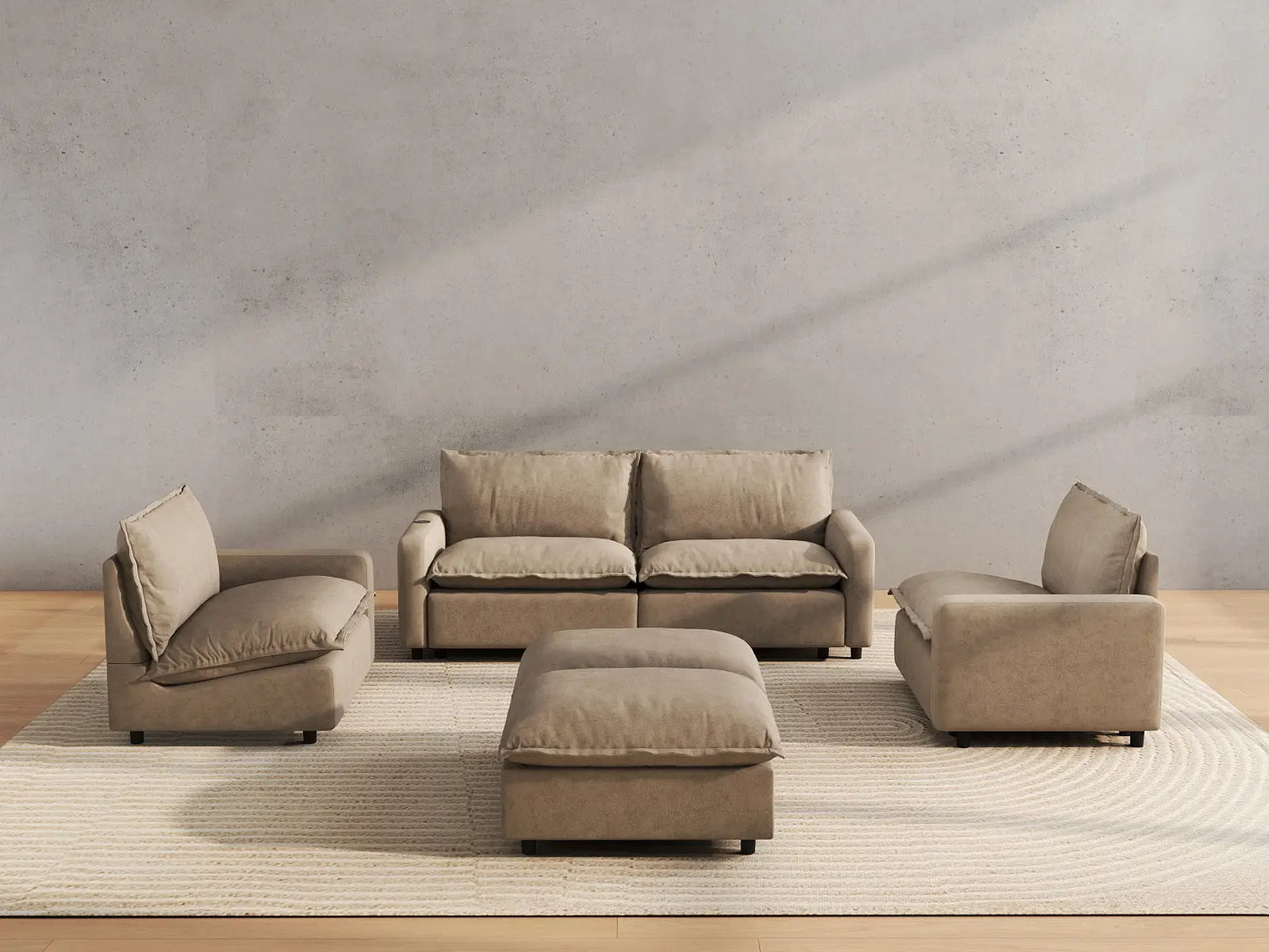 6 Piece Khaki Linen Work Or Nap U Shaped Sectionals 4 Seater with 2 Ottomans 4