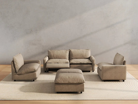 6 Piece Khaki Linen Work Or Nap U Shaped Sectionals 4 Seater with 2 Ottomans 5