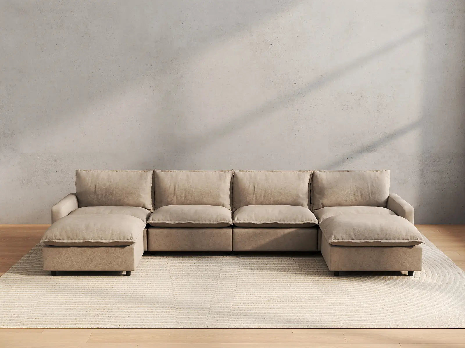 6 Piece Khaki Linen Your Perfect Angle U Shaped Sectionals 4 Seater with 2 Ottomans 4