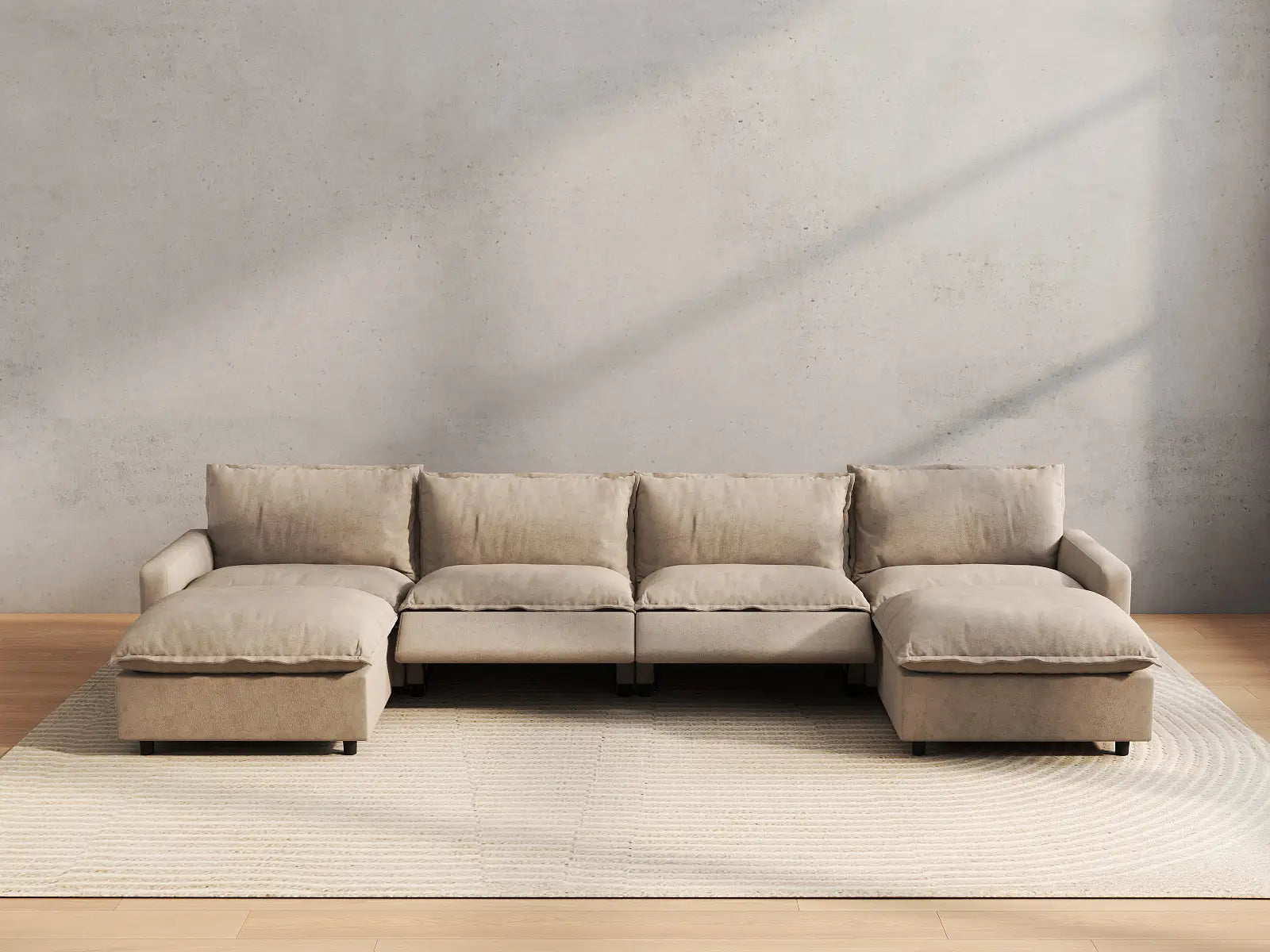 6 Piece Khaki Linen Your Perfect Angle U Shaped Sectionals 4 Seater with 2 Ottomans 5